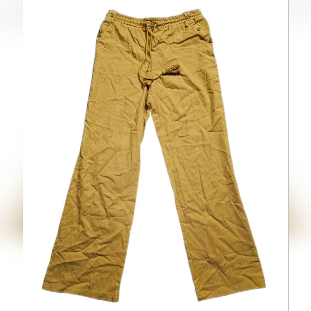 Chances R Pants NWT Yoga Y2k Womens L Yellow Drawstring Flare Hippie Glam